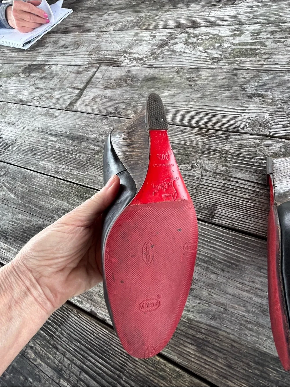 Christian Louboutin Black Leather Wedge Pumps with Red Soles good cond sz 8